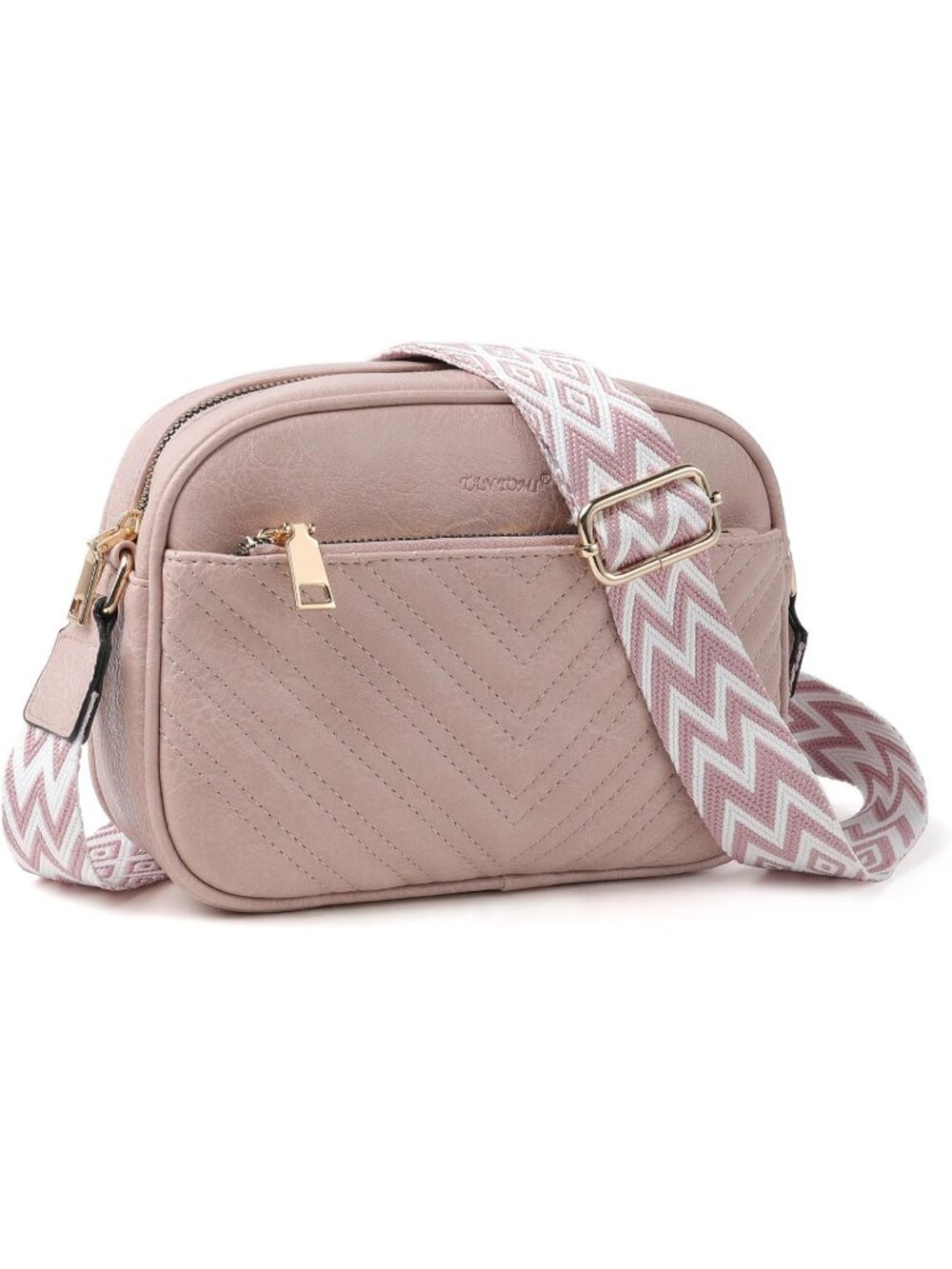 TANTOMI Women Dusty Pink Leather Purse Crossbody Zipper Pocket Shoulder Handbags